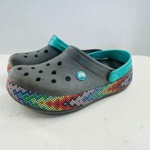 Crocs Kids Clog Gray Teal Rainbow Snake‎ Print Shoes Size 5 M / 7 W